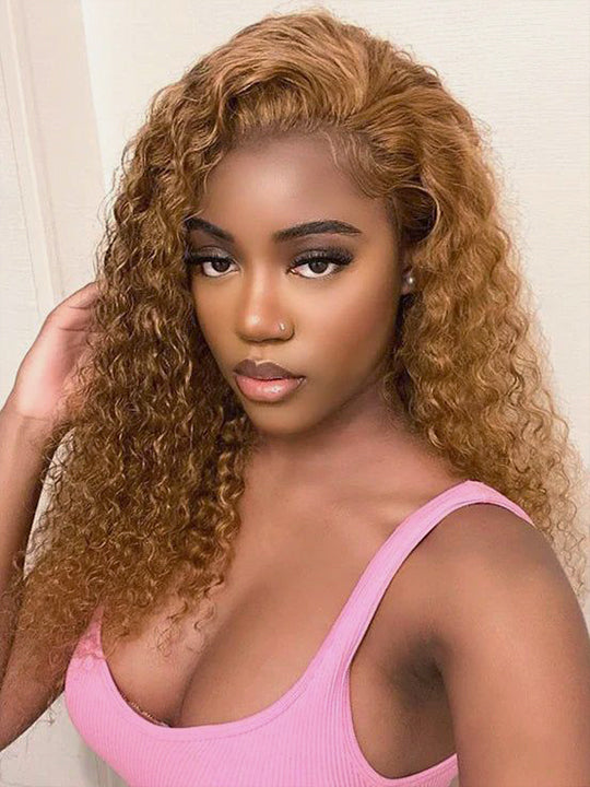 #30 Brown Curly Hair Wig Deep Wave 4x4 13x4 Transparent Lace Front Human Hair Wigs